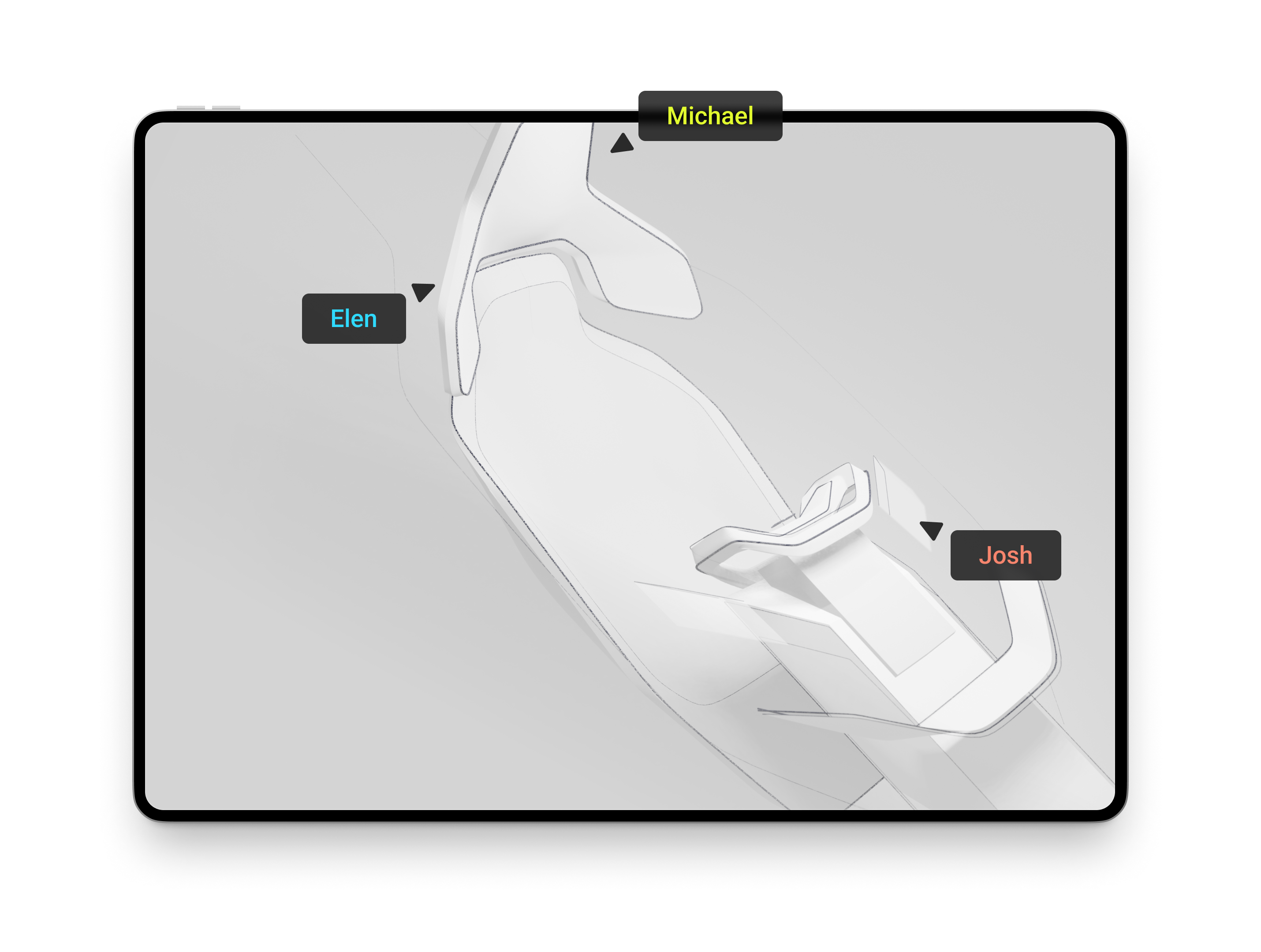 Team reviewing a 3D model together on a tablet