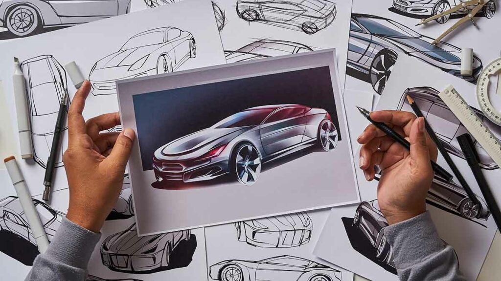 Concept design of a car on paper