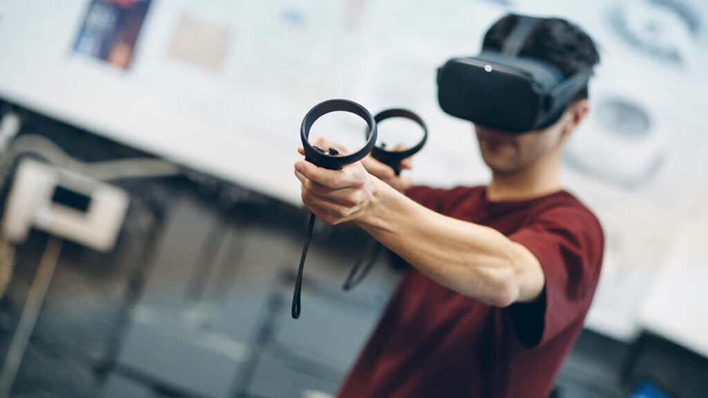 A man wears vr glasses without suffering from vr sickness A man wears vr glasses without suffering from vr sickness